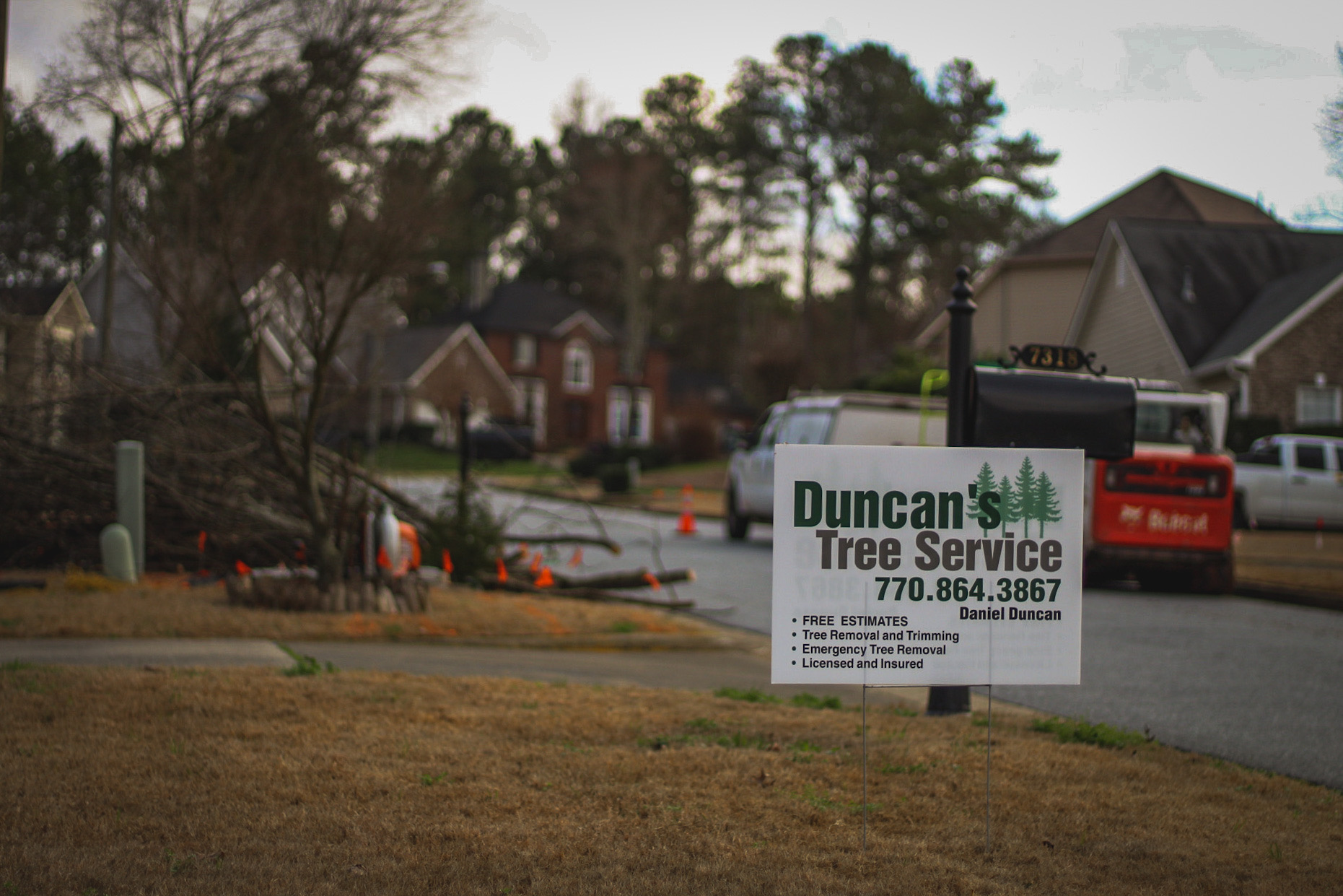 Duncan's Tree Service crew and equipment on a job site